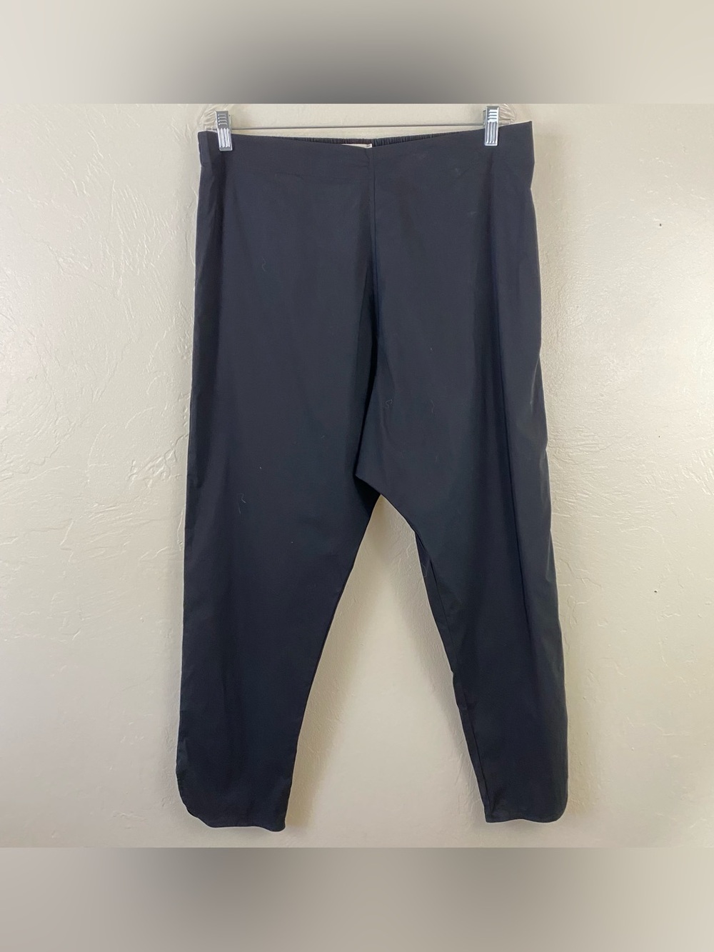 TKEES Size XL Black Cotton Knit Elastic Waist Slip-on Mini Hem Slit Trouser Pant